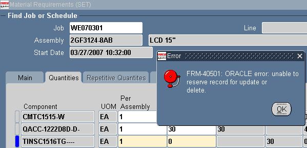 error de niveles de Oracle 40501